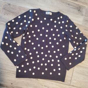 H&M Girls Sweater Black White Polka Dot Size 8 10 100% Cotton Fall Winter